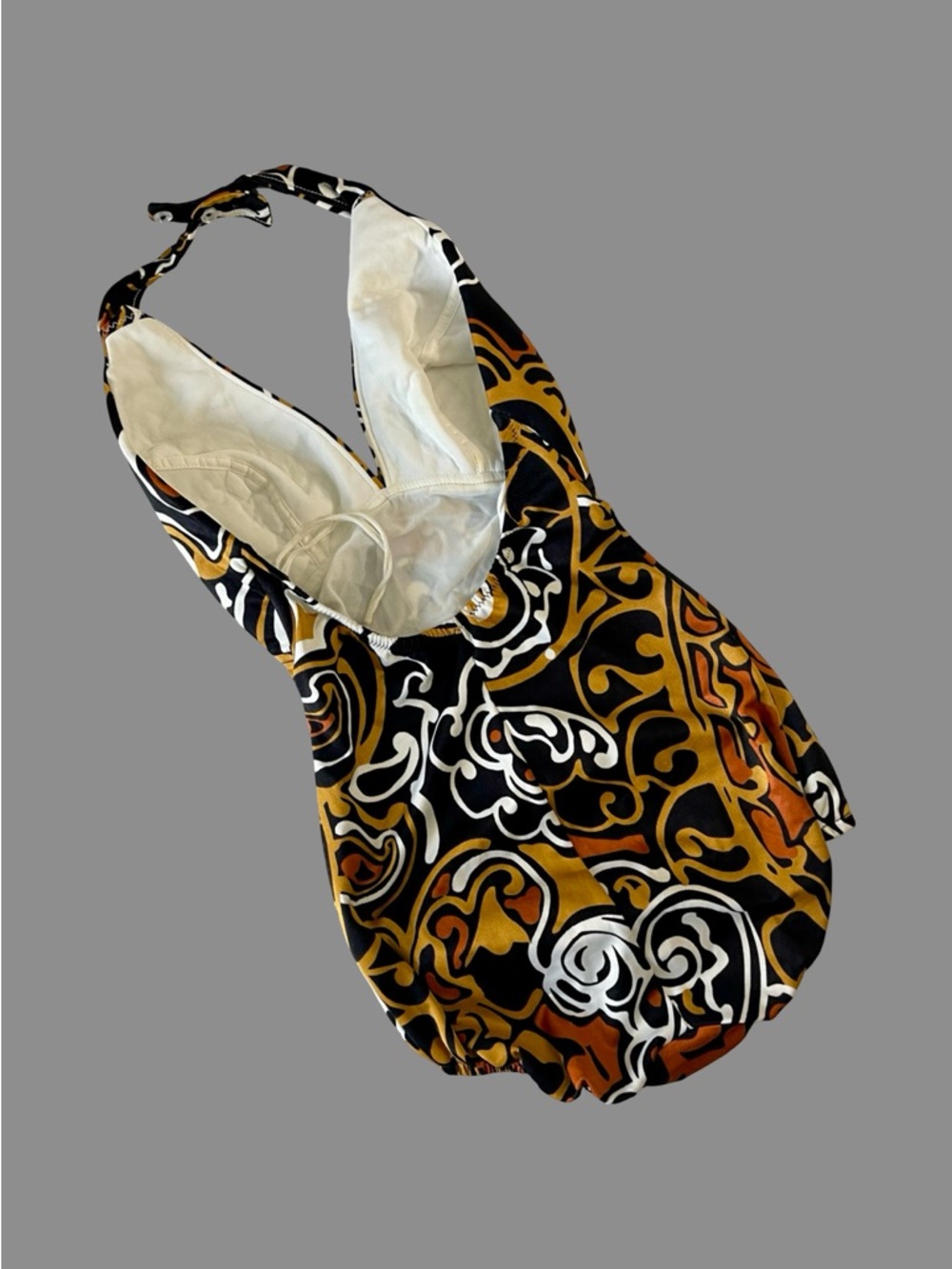 Vintage 70s Sirena California Art Nouveau One Piece Halter Bathing Suit Szs-Xs View 3
